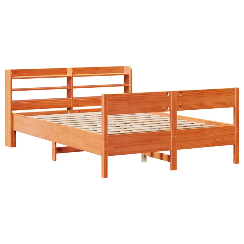 Bed Frame without Mattress Wax Brown 140x200 cm Solid Wood Pine